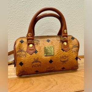 Vintage MCM Mini Visetos Boston Bag with Crossbody Strap with COA
